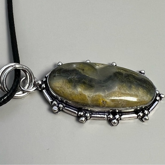 New Bumblebee Jasper Stone Silver Overlay Pendant with Cord - Picture 2 of 6
